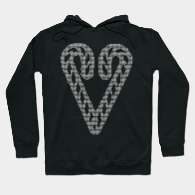 Christmas Sweater Knitted Candy Cane Heart Hoodie by ellenhenryart